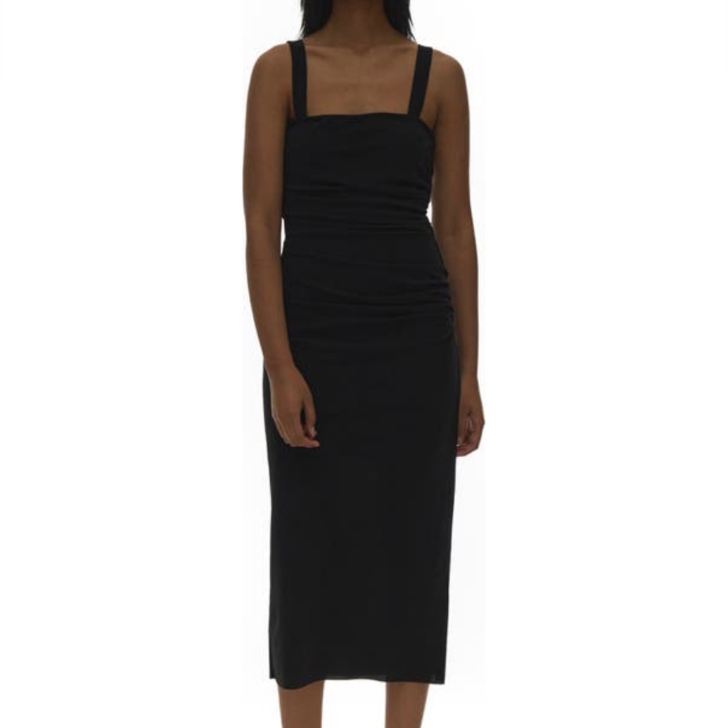 Helmut Lang Ruched Crepe Dress Color Black Size Xl Brand New With Tags